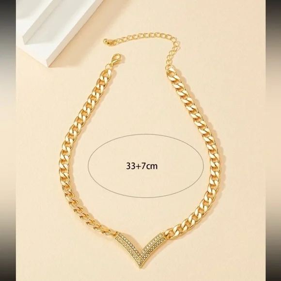 1pc Rhinestone Inlaid Letter Detail Chunky Chain Necklace - Picture 3 of 3